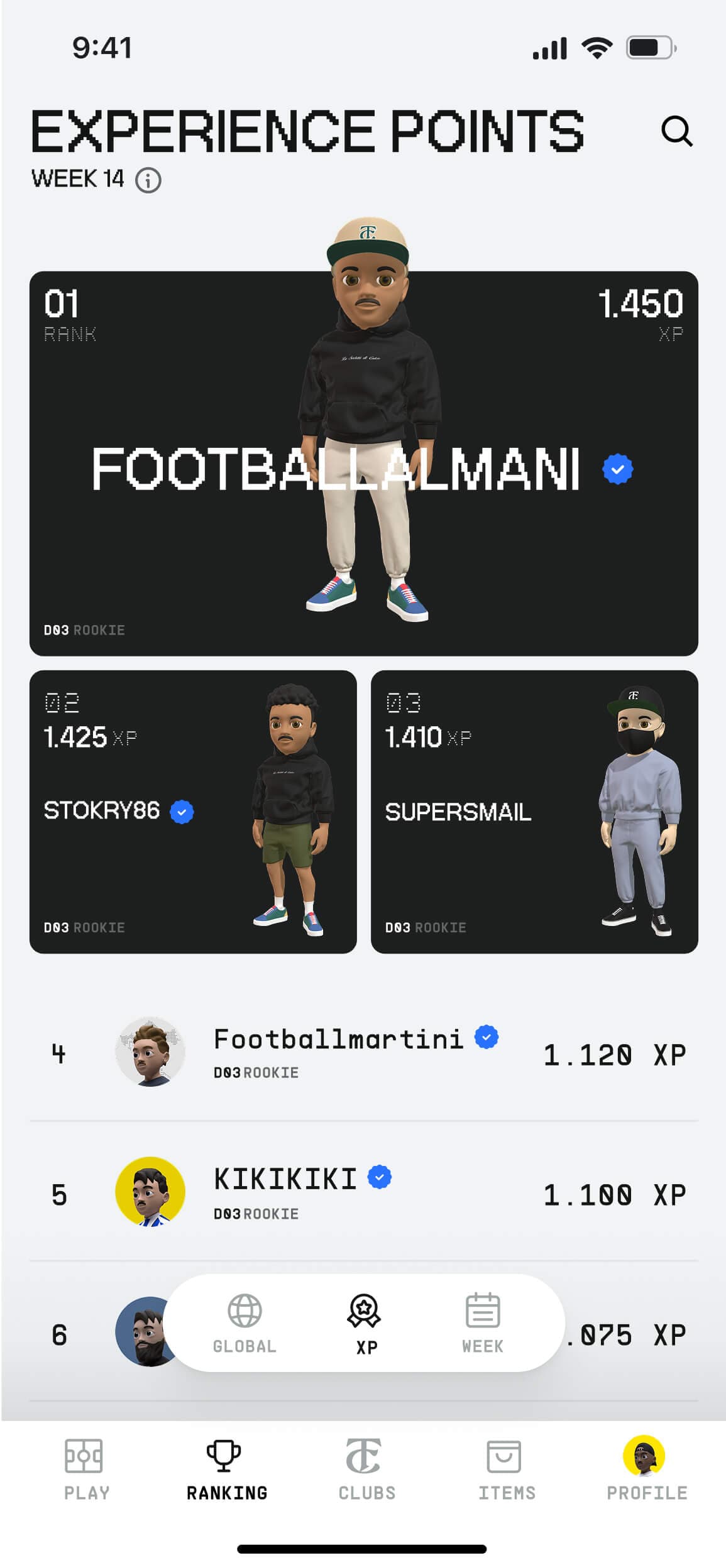 The Football Club experience points ranking