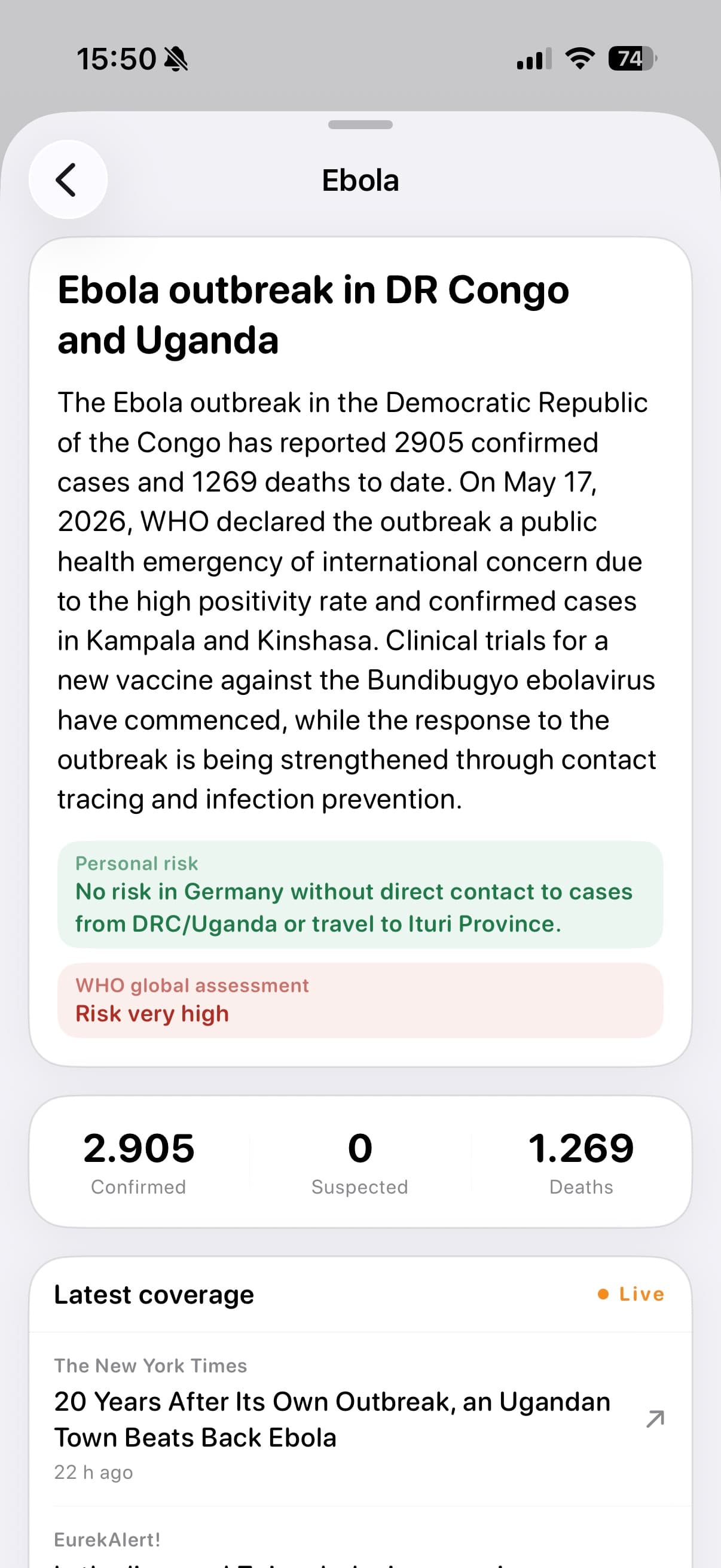 InfectRisk outbreak detail