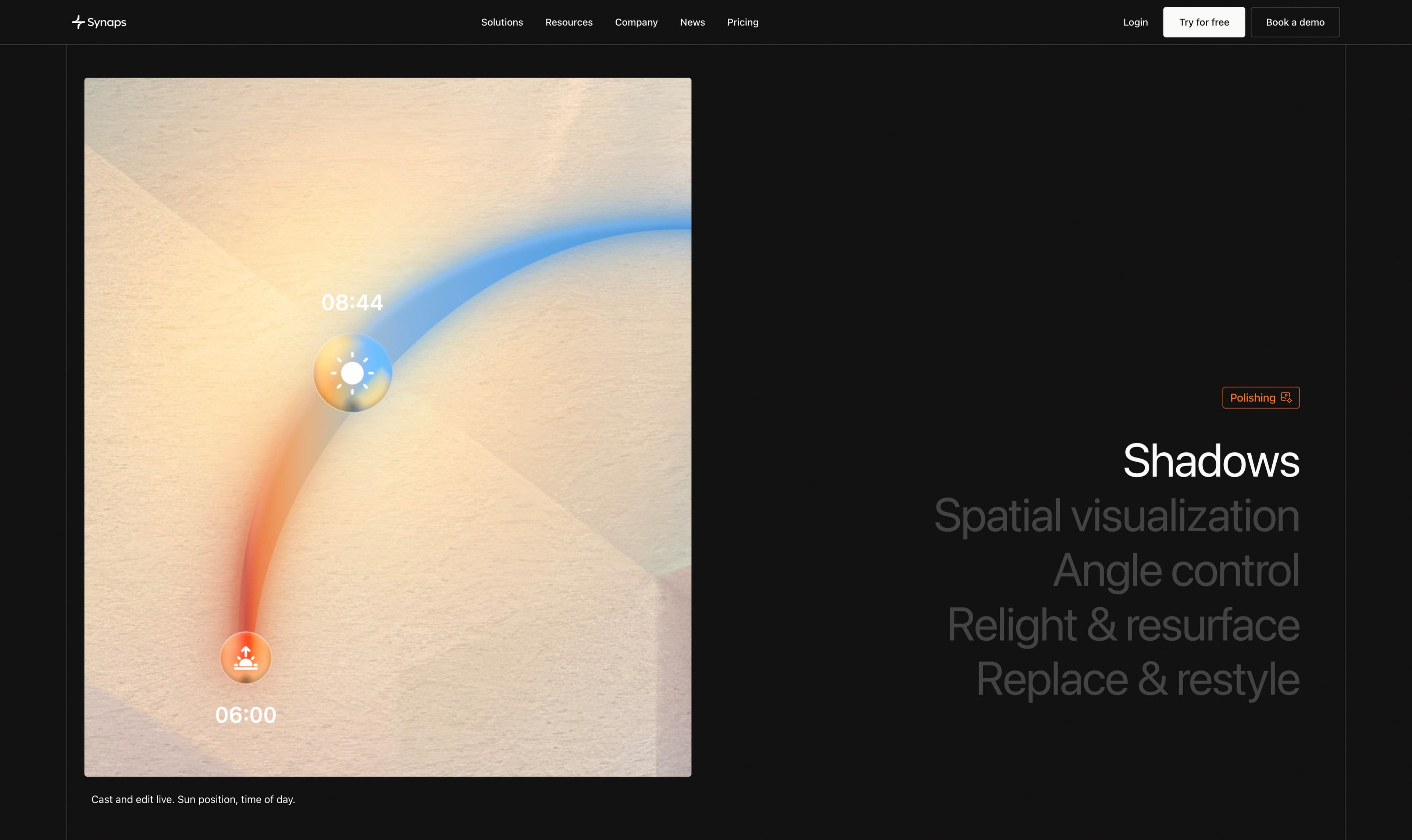 Synaps website shadows feature